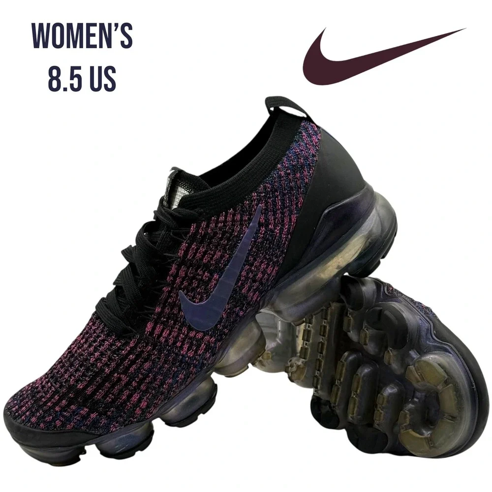 Nike Air VaporMax Flyknit 2 Women's 8.5 Black Purple Running Shoes AJ6910-003‎